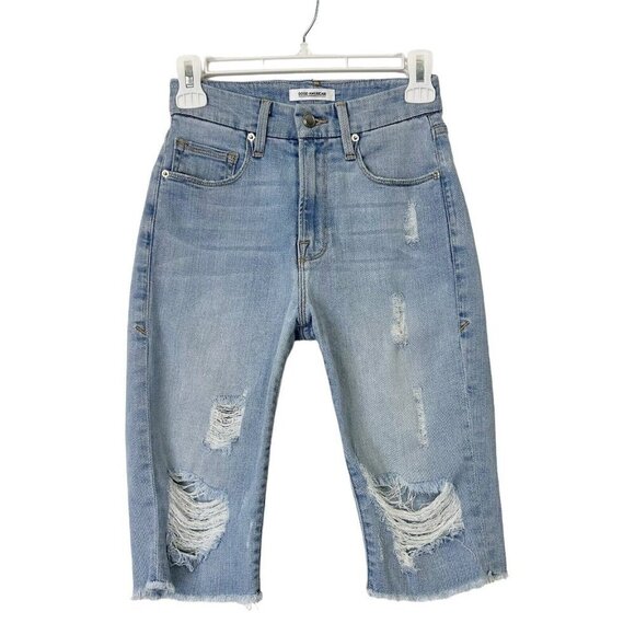 Good American Denim Jean Bermuda Shorts Womens Size 24 Distressed - Picture 1 of 11